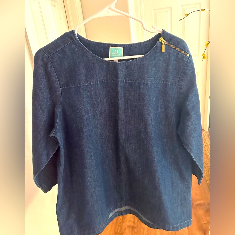 Martha Stewart Dark Blue Denim Top with Zipper Detail